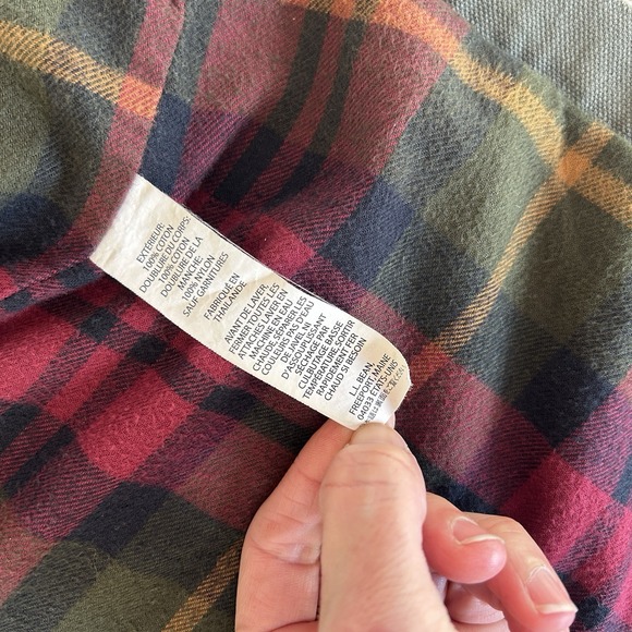 LL Bean Original Field Coat Barn Green With Red Plaid Liner Olive Large - Picture 9 of 9
